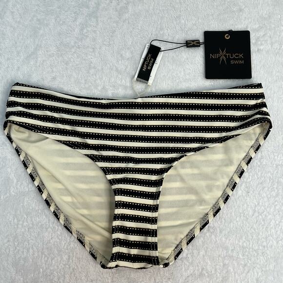 Nip Tuck Swim Womens Size 6 Bikini Swimwear Bottoms Black White Stripe NWT - Picture 3 of 9